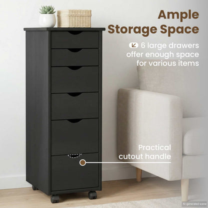 Rolling Cabinet Black 34 x 39 x 93.5 cm Solid Pine Wood