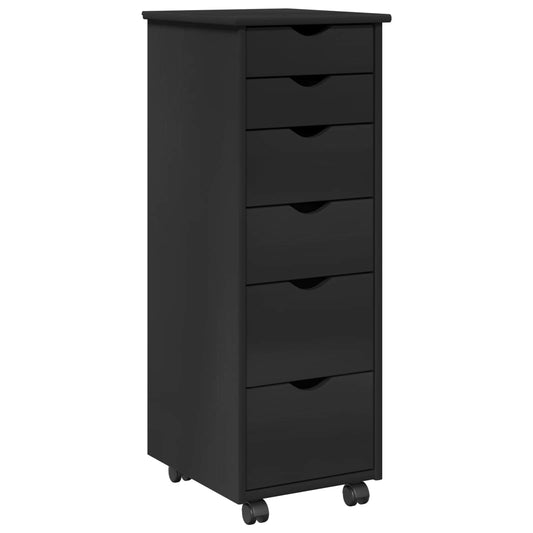 Rolling Cabinet 34 x 39 x 93.5 cm Solid Pine Wood Black
