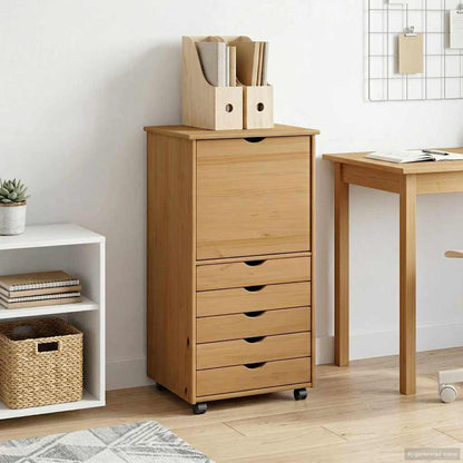 Rolling Cabinet 53 x 39 x 103 cm Solid Pine Wood Honey Brown