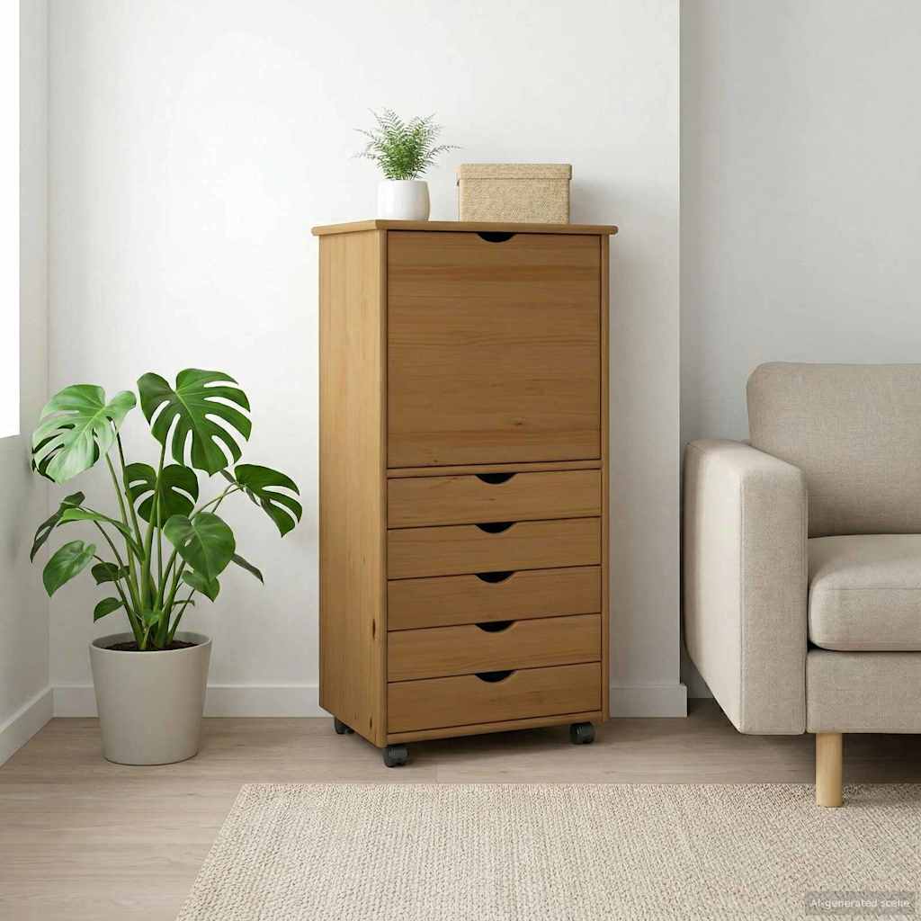 Rolling Cabinet 53 x 39 x 103 cm Solid Pine Wood Honey Brown