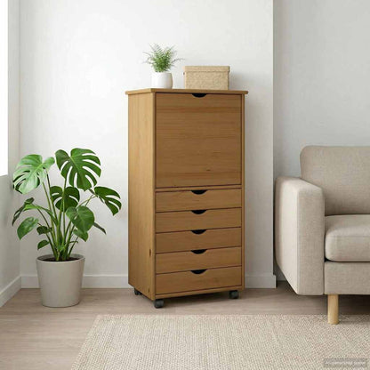 Rolling Cabinet 53 x 39 x 103 cm Solid Pine Wood Honey Brown