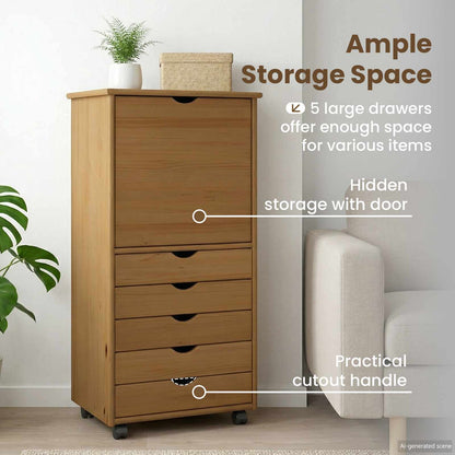 Rolling Cabinet Honey Brown 53 x 39 x 103 cm Solid Pine Wood