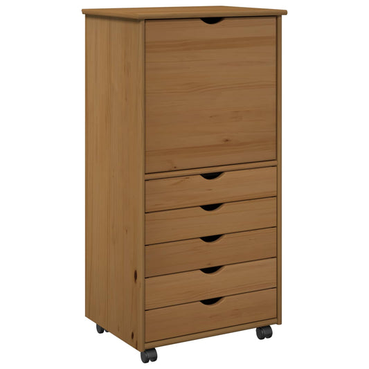 Rolling Cabinet 53 x 39 x 103 cm Solid Pine Wood Honey Brown
