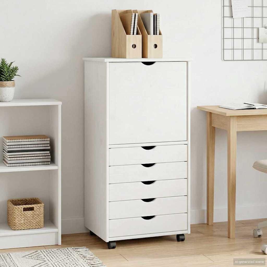 Rolling Cabinet White 53 x 39 x 103 cm Solid Pine Wood
