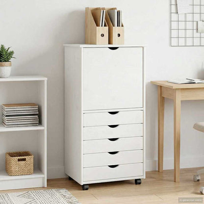 Rolling Cabinet White 53 x 39 x 103 cm Solid Pine Wood