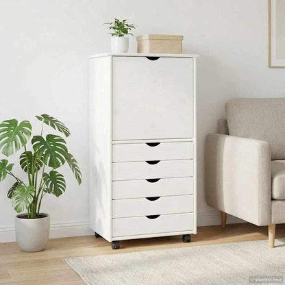Rolling Cabinet White 53 x 39 x 103 cm Solid Pine Wood