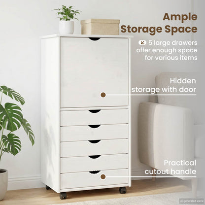 Rolling Cabinet White 53 x 39 x 103 cm Solid Pine Wood