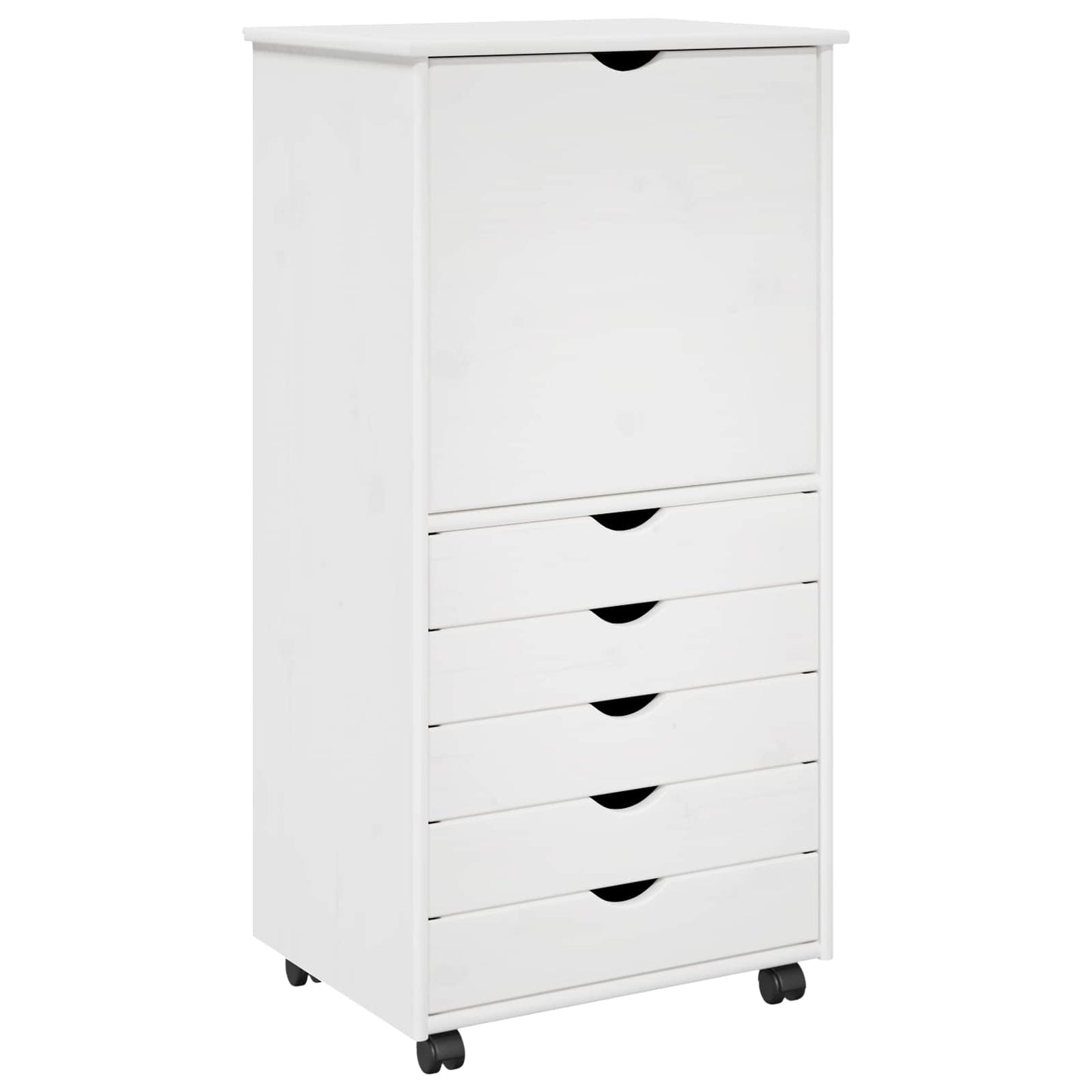 Rolling Cabinet White 53 x 39 x 103 cm Solid Pine Wood