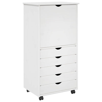 Rolling Cabinet White 53 x 39 x 103 cm Solid Pine Wood