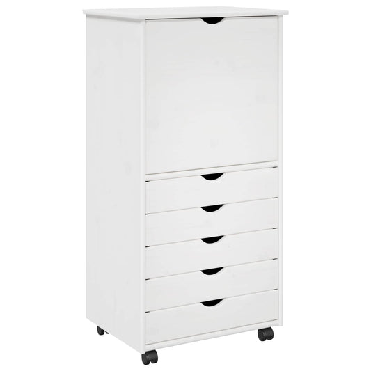 Rolling Cabinet 53 x 39 x 103 cm Solid Pine Wood White