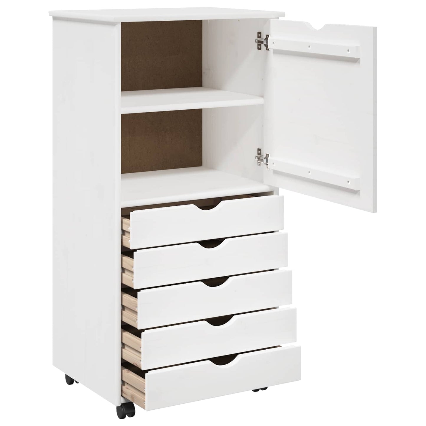 Rolling Cabinet White 53 x 39 x 103 cm Solid Pine Wood