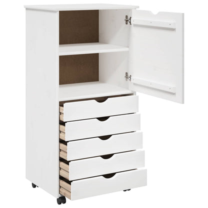 Rolling Cabinet White 53 x 39 x 103 cm Solid Pine Wood