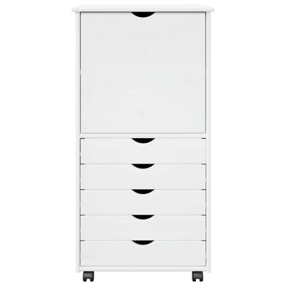 Rolling Cabinet White 53 x 39 x 103 cm Solid Pine Wood