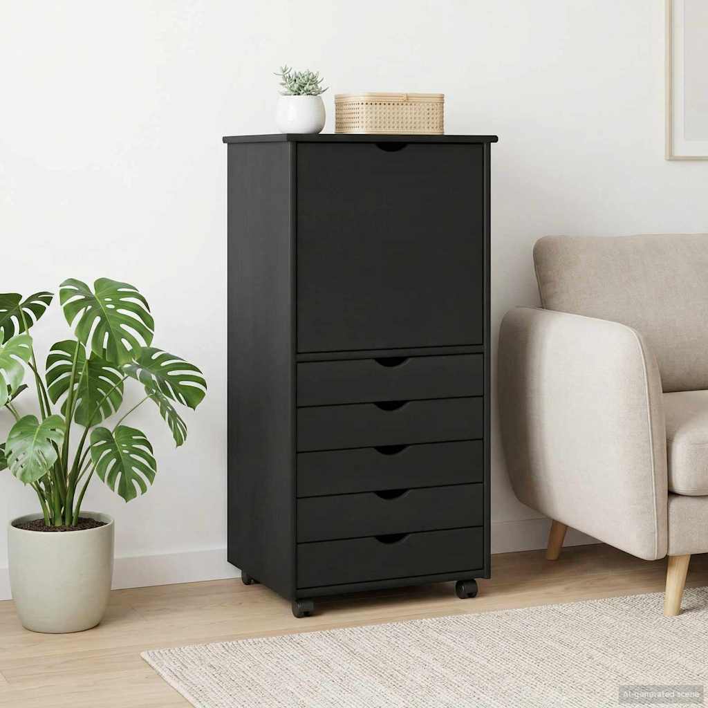 Rolling Cabinet 53 x 39 x 103 cm Solid Pine Wood Grey