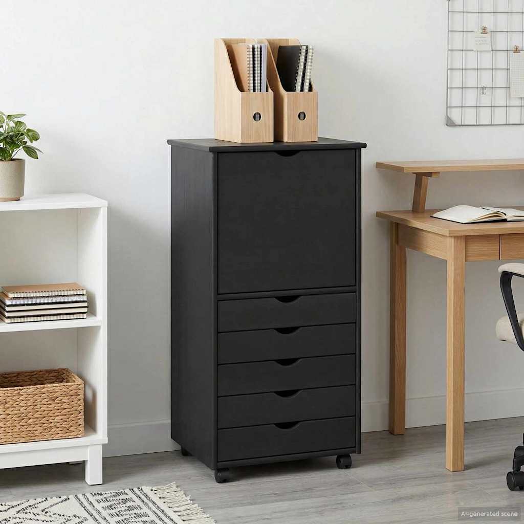 Rolling Cabinet 53 x 39 x 103 cm Solid Pine Wood Grey