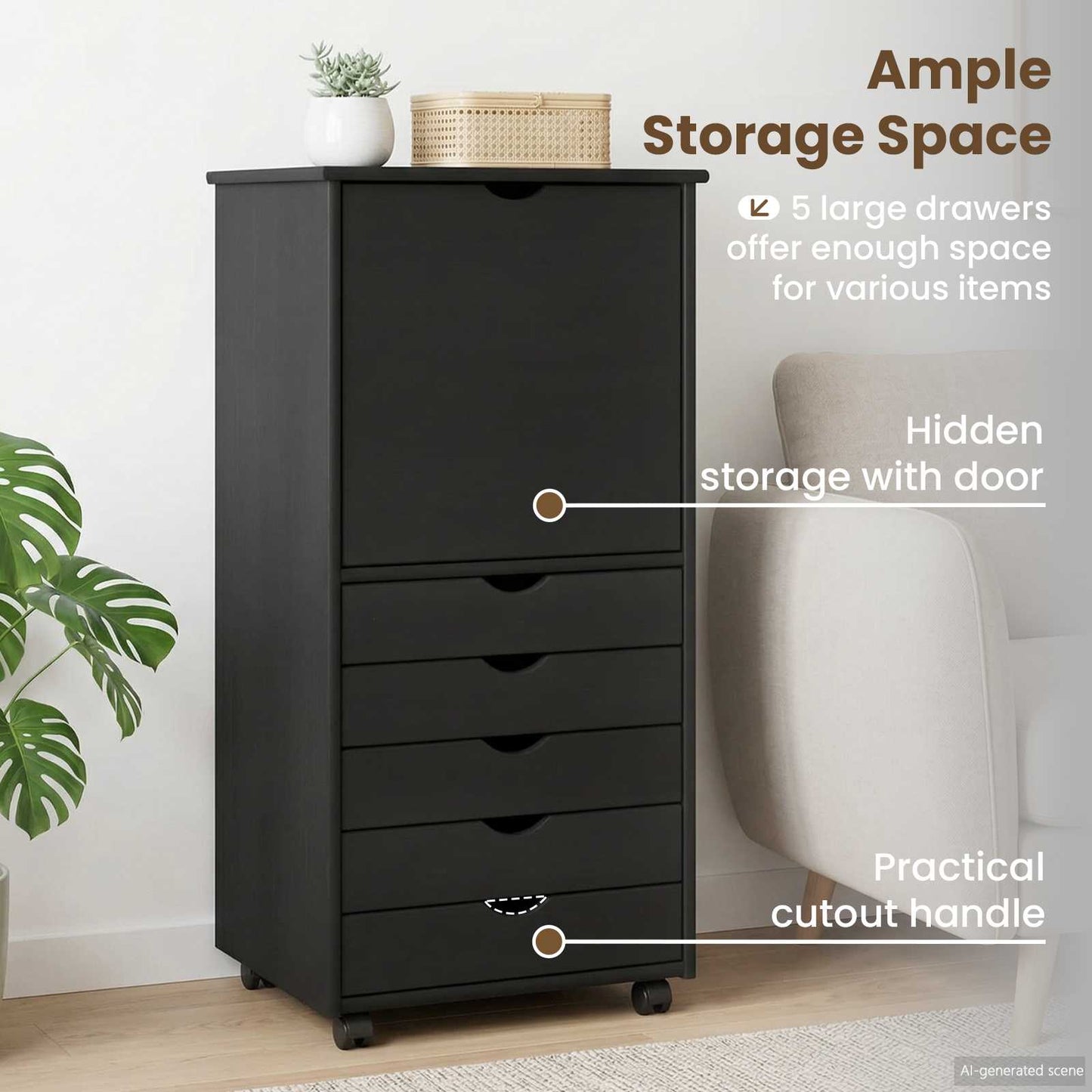 Rolling Cabinet Grey 53 x 39 x 103 cm Solid Pine Wood