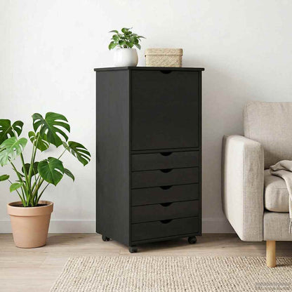 Rolling Cabinet 53 x 39 x 103 cm Solid Pine Wood Black