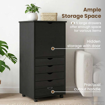 Rolling Cabinet Black 53 x 39 x 103 cm Solid Pine Wood