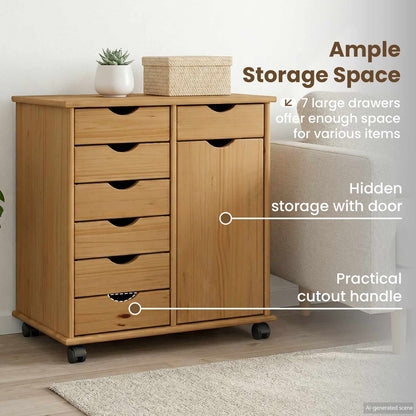 Rolling Cabinet Honey Brown 63.5 x 39 x 65.5 cm Solid Pine Wood