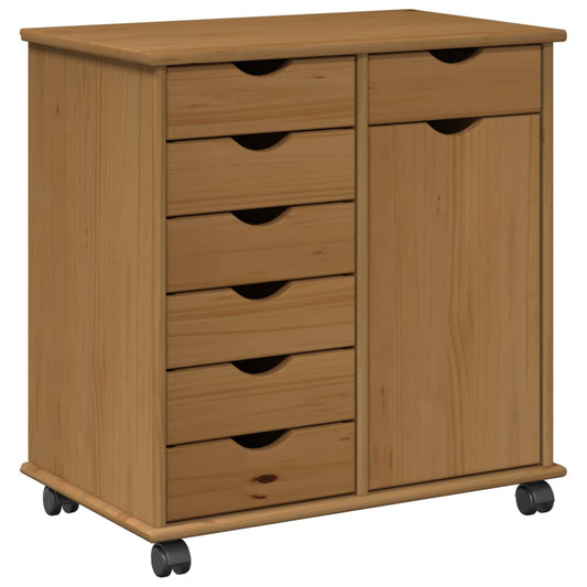 Rolling Cabinet 63.5 x 39 x 65.5 cm Solid Pine Wood Honey Brown