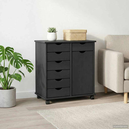 Rolling Cabinet 63.5 x 39 x 65.5 cm Solid Pine Wood Grey