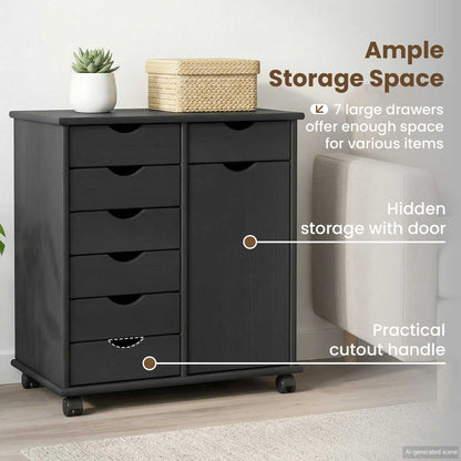 Rolling Cabinet Grey 63.5 x 39 x 65.5 cm Solid Pine Wood