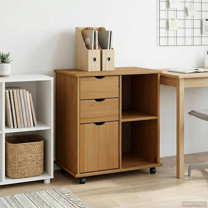Rolling Cabinet 63.5 x 39 x 65.5 cm Solid Pine Wood Honey Brown