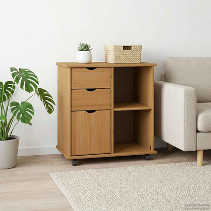 Rolling Cabinet 63.5 x 39 x 65.5 cm Solid Pine Wood Honey Brown