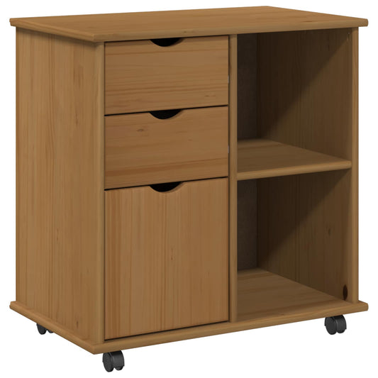 Rolling Cabinet 63.5 x 39 x 65.5 cm Solid Pine Wood Honey Brown