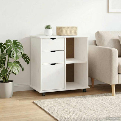 Rolling Cabinet 63.5 x 39 x 65.5 cm Solid Pine Wood White