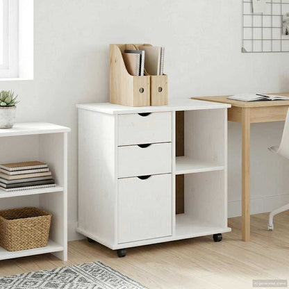Rolling Cabinet 63.5 x 39 x 65.5 cm Solid Pine Wood White