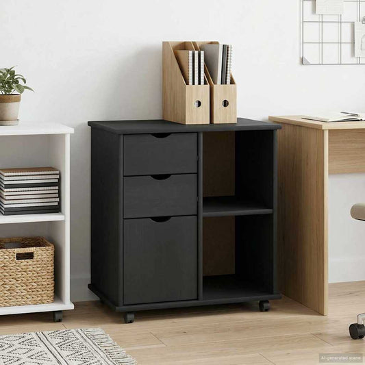 Rolling Cabinet 63.5 x 39 x 65.5 cm Solid Pine Wood Grey