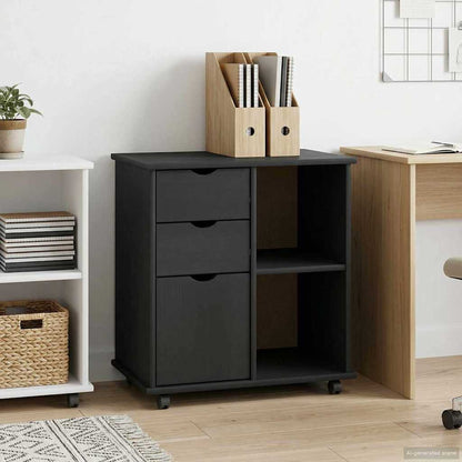 Rolling Cabinet 63.5 x 39 x 65.5 cm Solid Pine Wood Grey