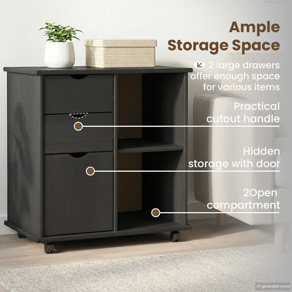 Rolling Cabinet Grey 63.5 x 39 x 65.5 cm Solid Pine Wood