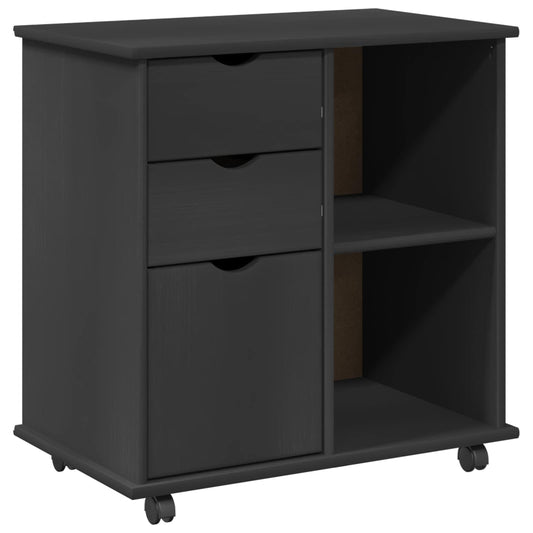 Rolling Cabinet 63.5 x 39 x 65.5 cm Solid Pine Wood Grey