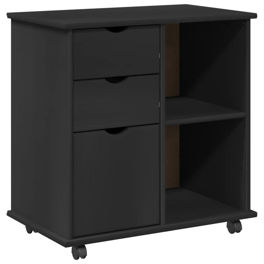 Rolling Cabinet 63.5 x 39 x 65.5 cm Solid Pine Wood Black