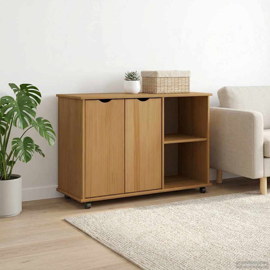 Rolling Cabinet Honey Brown 100 x 39 x 65.5 cm Solid Pine Wood
