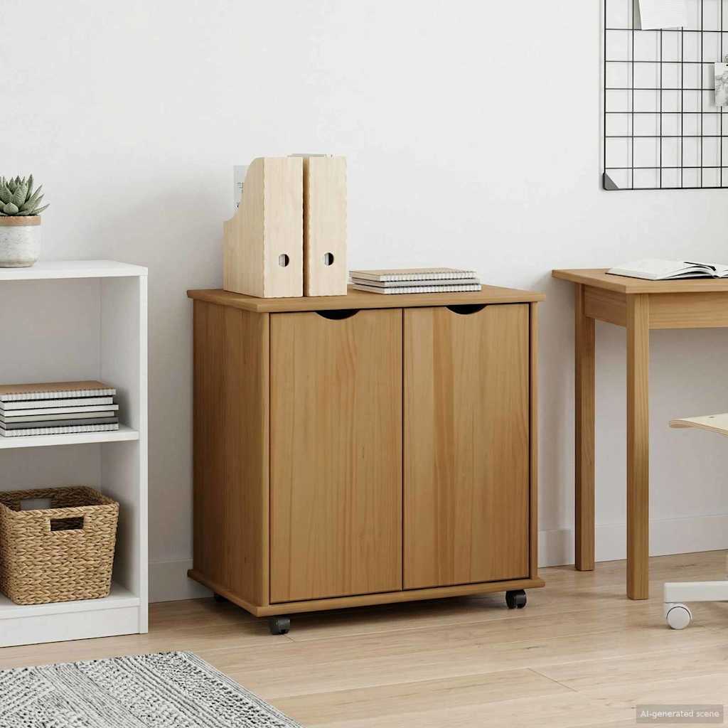 Rolling Cabinet Honey Brown 100 x 39 x 65.5 cm Solid Pine Wood