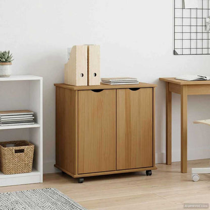Rolling Cabinet Honey Brown 100 x 39 x 65.5 cm Solid Pine Wood