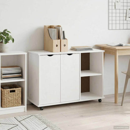 Rolling Cabinet White 100 x 39 x 65.5 cm Solid Pine Wood