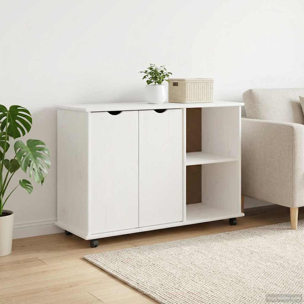 Rolling Cabinet White 100 x 39 x 65.5 cm Solid Pine Wood