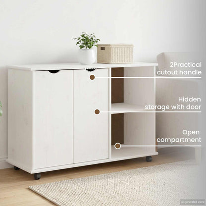Rolling Cabinet White 100 x 39 x 65.5 cm Solid Pine Wood