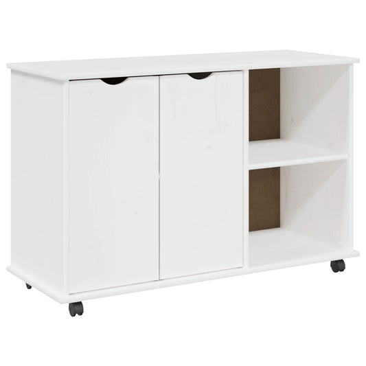 Rolling Cabinet White 100 x 39 x 65.5 cm Solid Pine Wood