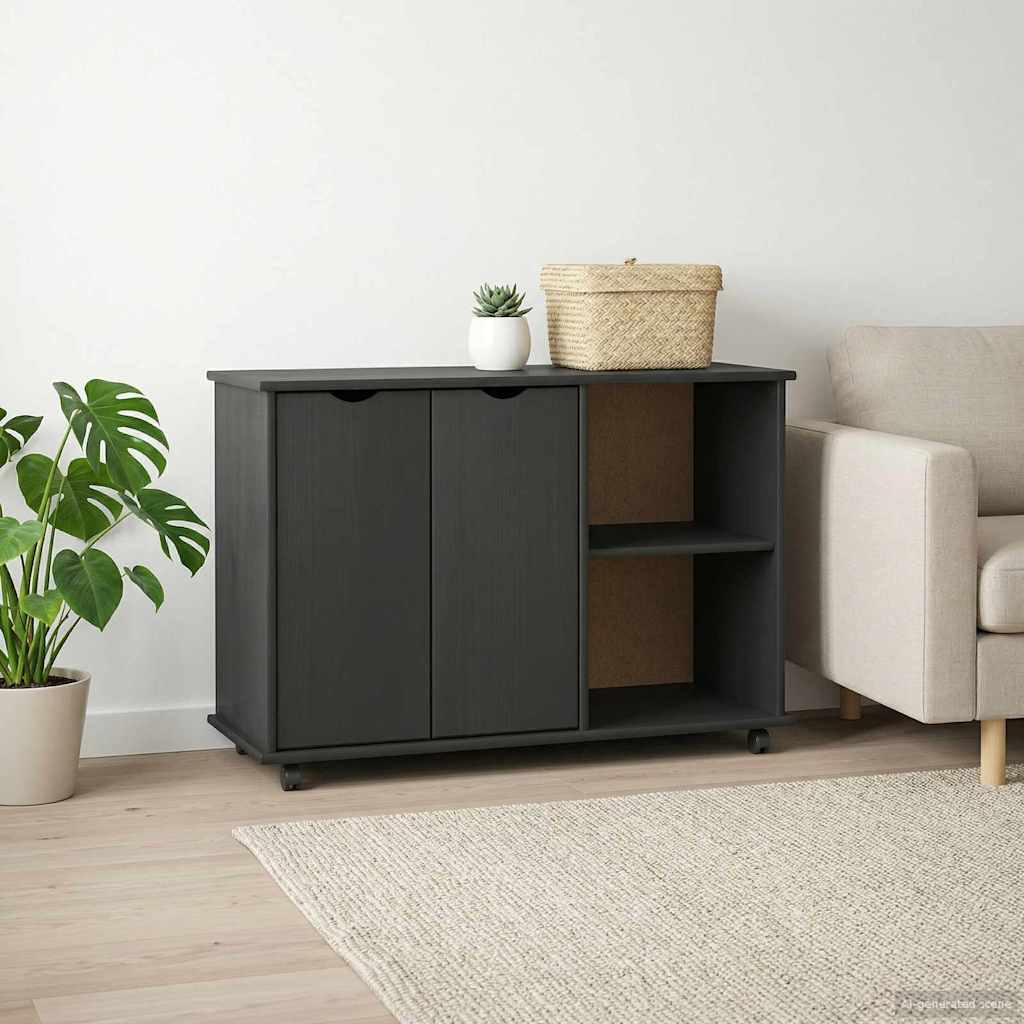 Rolling Cabinet Grey 100 x 39 x 65.5 cm Solid Pine Wood