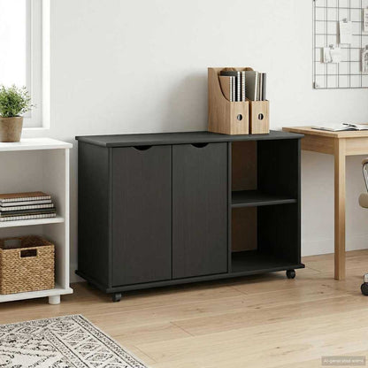 Rolling Cabinet Black 100 x 39 x 65.5 cm Solid Pine Wood