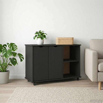 Rolling Cabinet Black 100 x 39 x 65.5 cm Solid Pine Wood