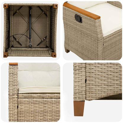 Reclining Garden Chair Beige and Cream 25.20 x 22.64 x 44.09 in
