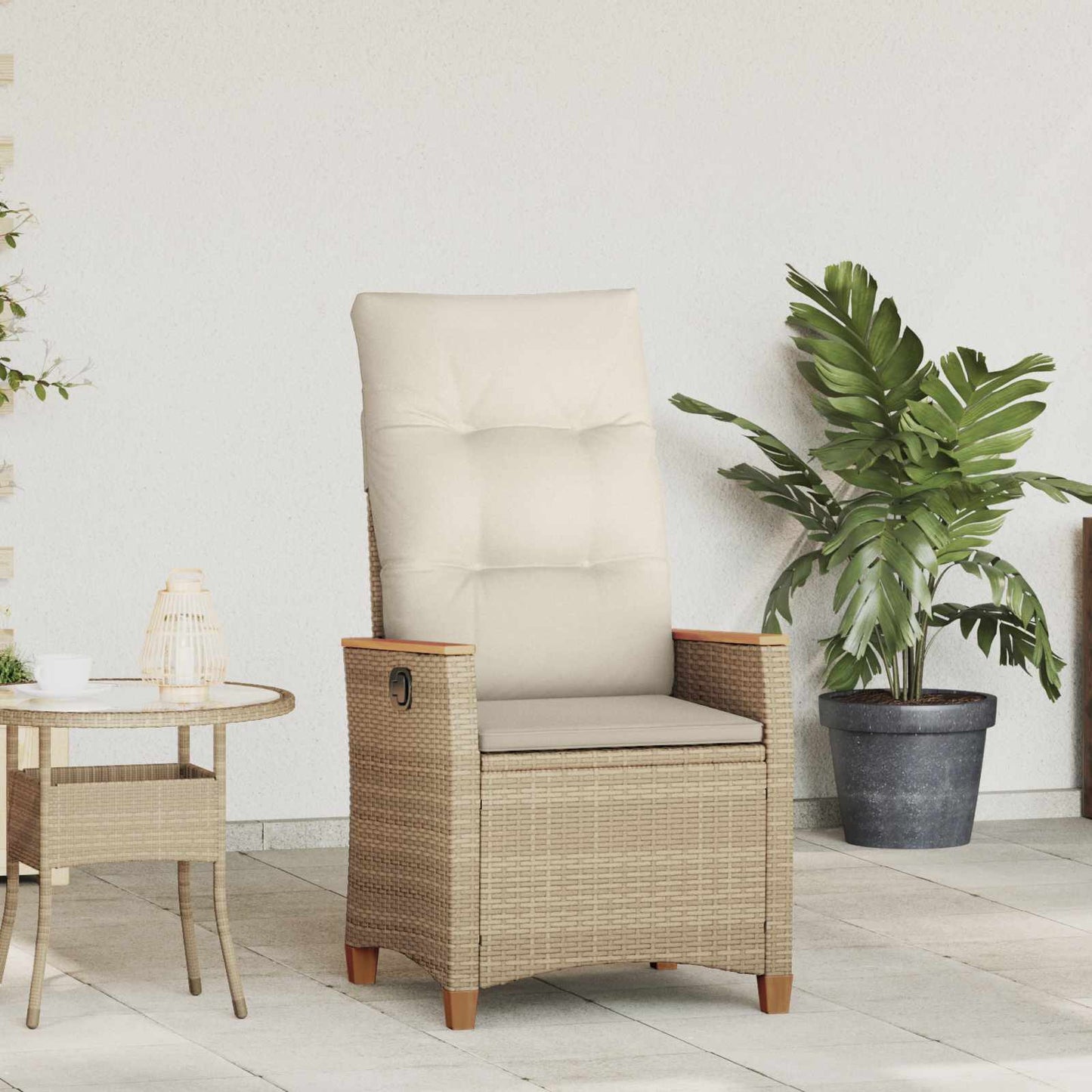 Reclining Garden Chair Beige and Cream 25.20 x 22.64 x 44.09 in