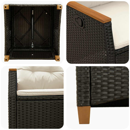 Reclining Garden Chair Black and Cream 25.20 x 22.64 x 44.09 in