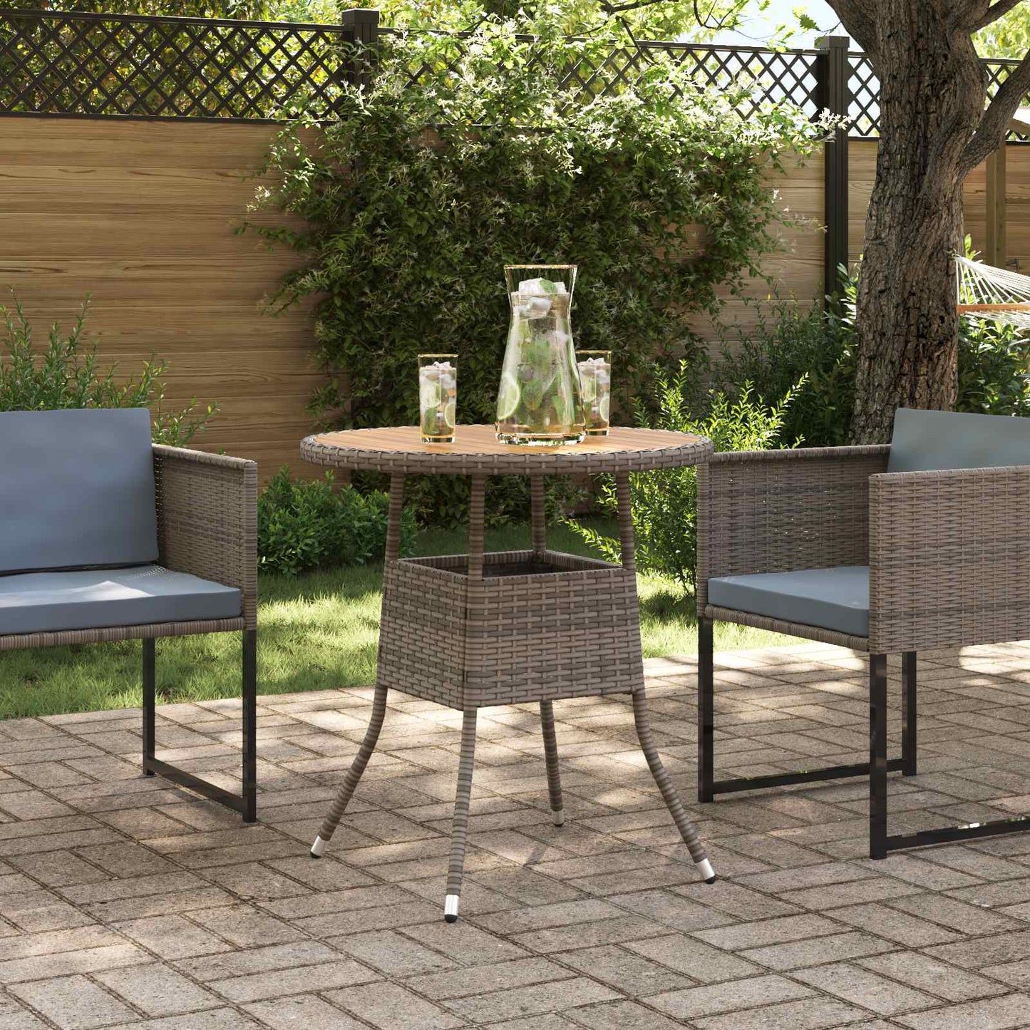 Dinner Table Grey and Acacia 70 x 70 x 73 cm Solid Acacia Wood